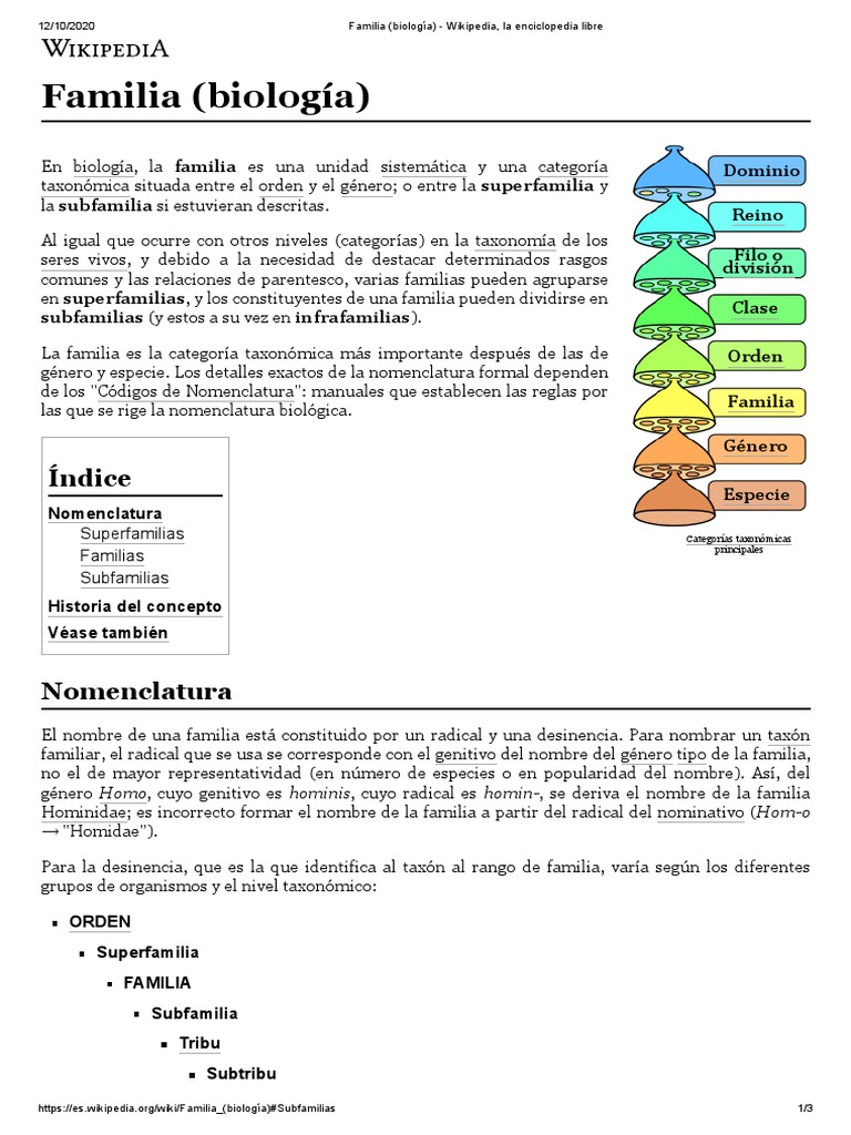 Familia (Biología) - Wikipedia, La Enciclopedia Libre | PDF ...
