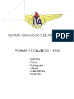VESTIBULAR INSTITUTO TECNOLÓGICO DE AERONÁUTICA PROVAS RESOLVIDAS - 1986 - Português - Química - Física - Inglês - Matemática - Desenho