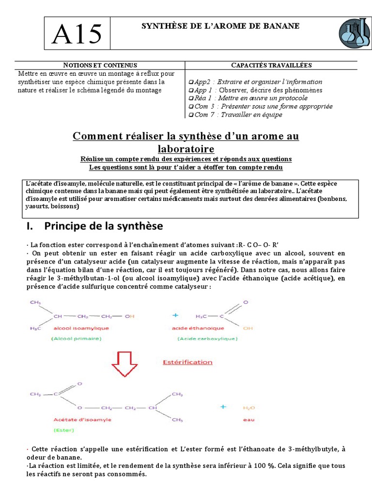 Synthèse De L Arome De Banane Corrigé A 16 Synthèse de l&#039 Arôme de La Banane Final | PDF | Ester | Acide  acétique