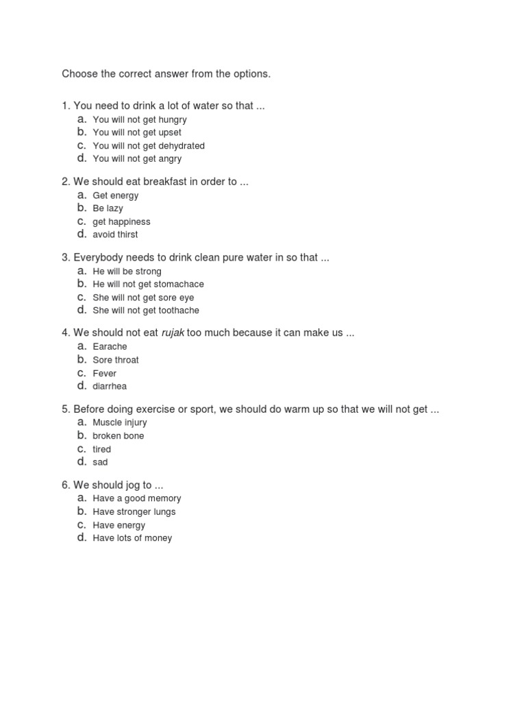 Health and Nutrition Quiz for Students | PDF | Food And Drink | Foods