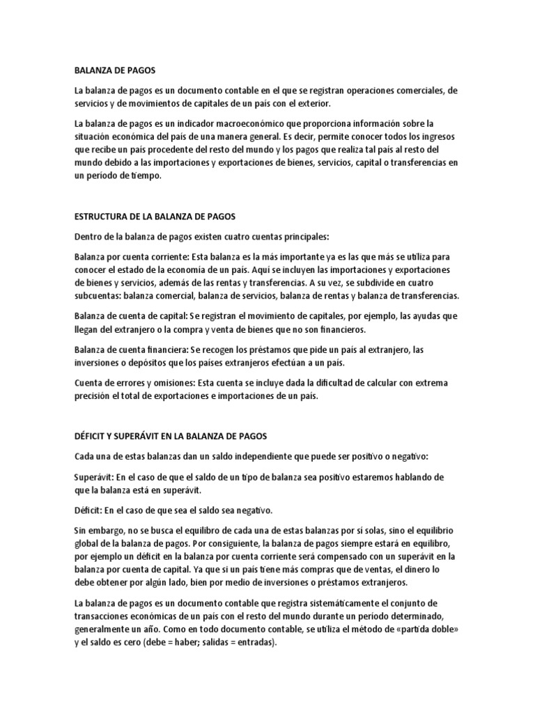 Estructura y Conclusiones de la Balanza de Pagos | PDF | Balance de ...