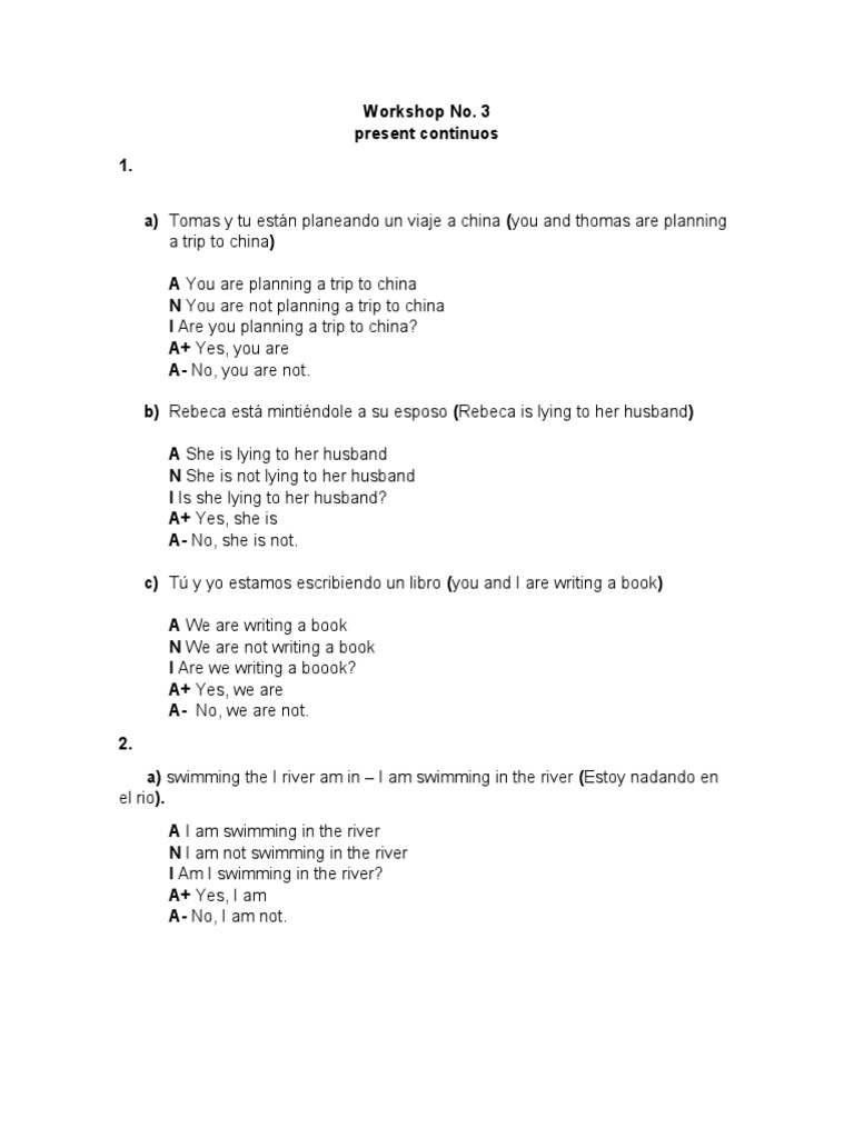 Present Continuous Grammar Workshop | PDF