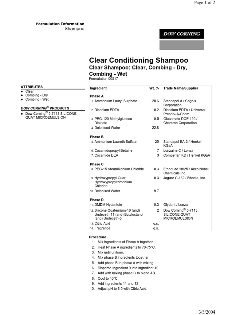 Clear Conditioning Shampoo (5-7113) PDF | PDF | Shampoo | Safety