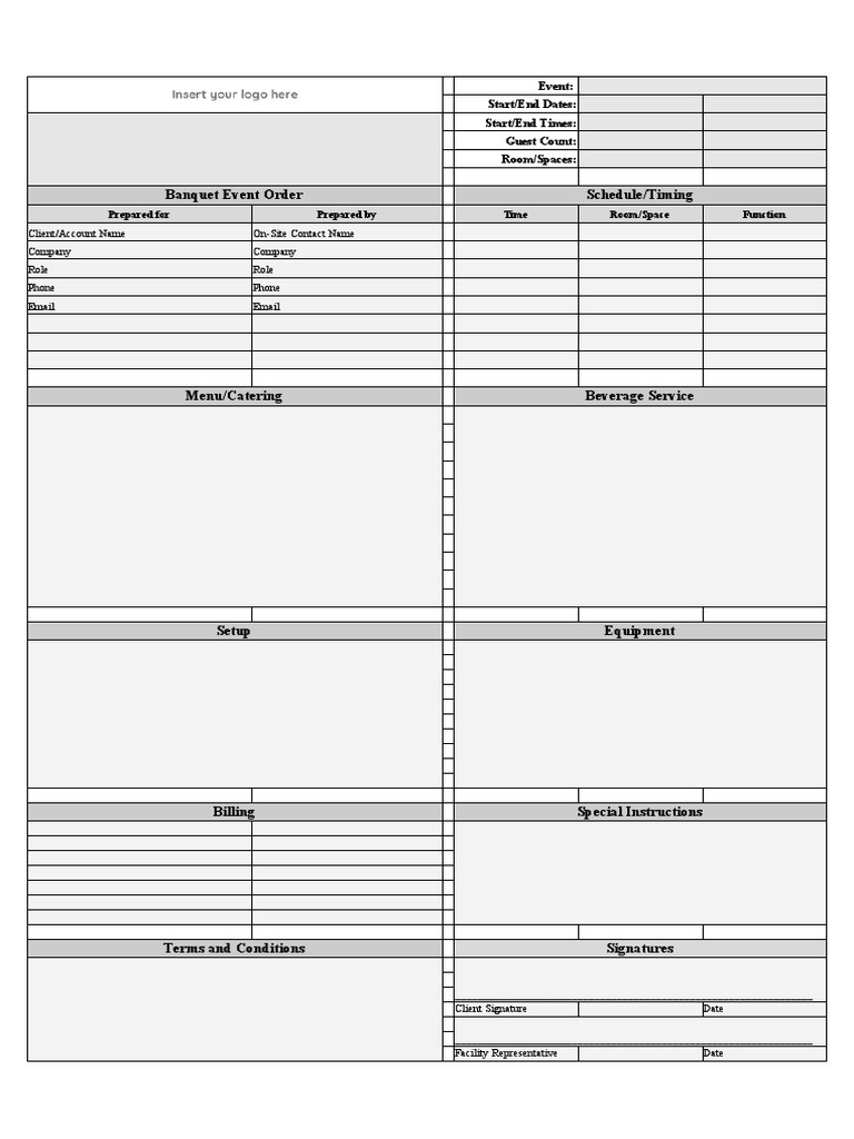 Banquet Event Order Schedule/Timing: Prepared For Prepared by Time Room ...