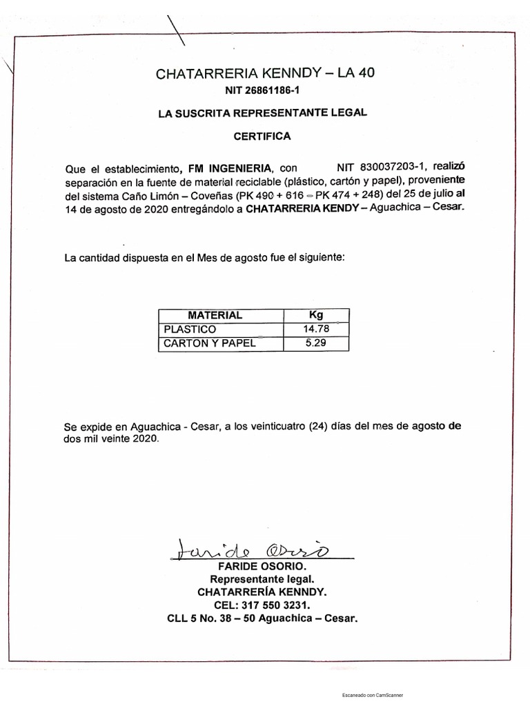Acta de Disposición Final Residuos Reciclable PDF