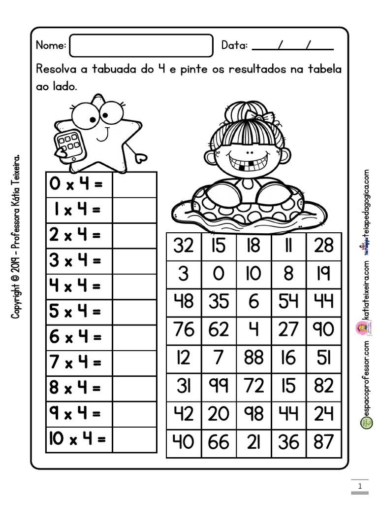 Arquivo de tabuadas de multiplicação - Cantinho Ensinar