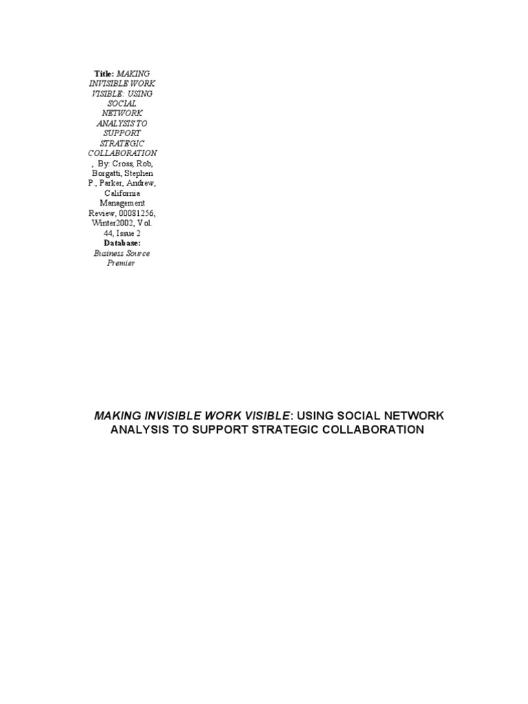 Making Invisible Work Visible | PDF | Social Network | Innovation