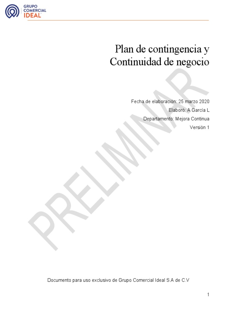 Plan de Contingencia y Continuidad de Negocio | PDF | Planificación ...