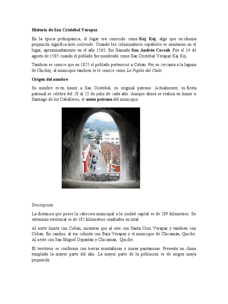 Historia de San Cristóbal Verapaz | PDF | Viajes y turismo | Historia
