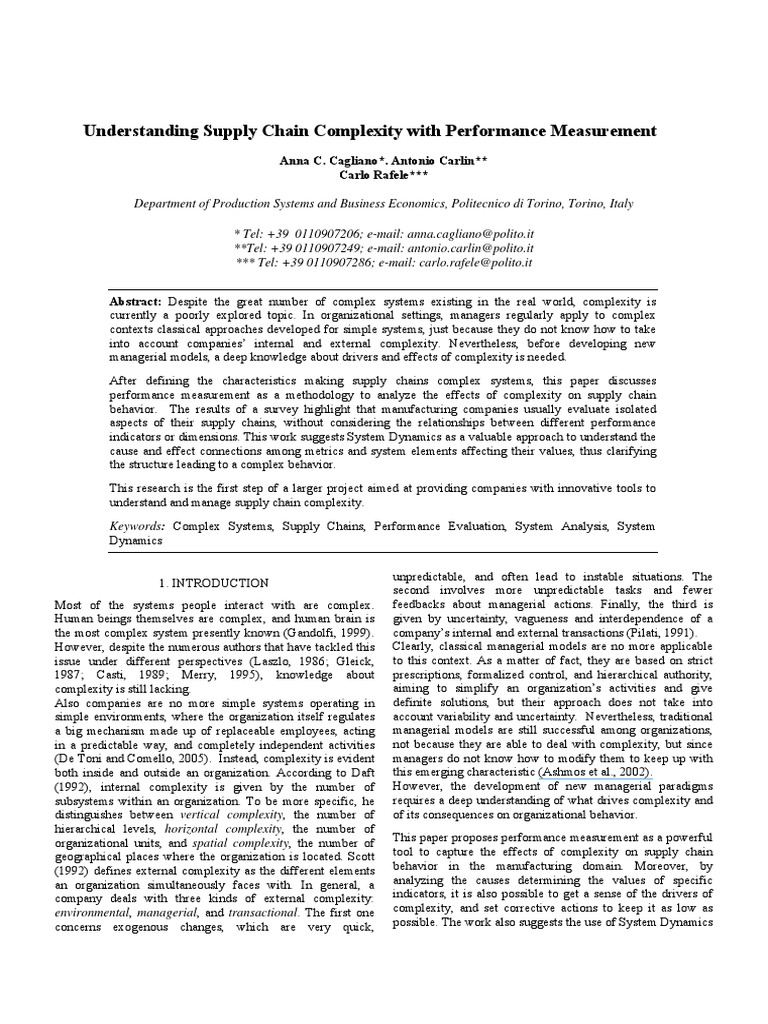 Analyzing Supply Chain Complexity | PDF | Supply Chain | System
