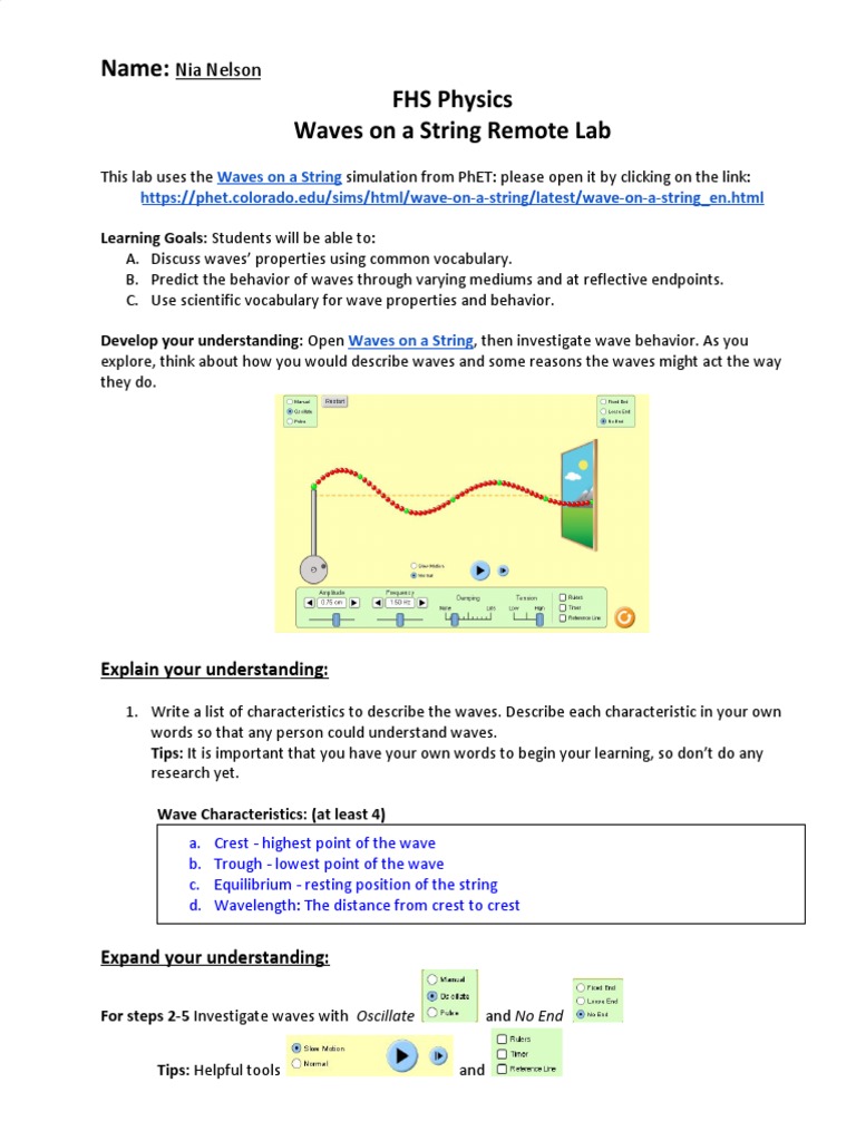 Lessons 4 5 Waves On A String Remote Lab Wavelength Waves