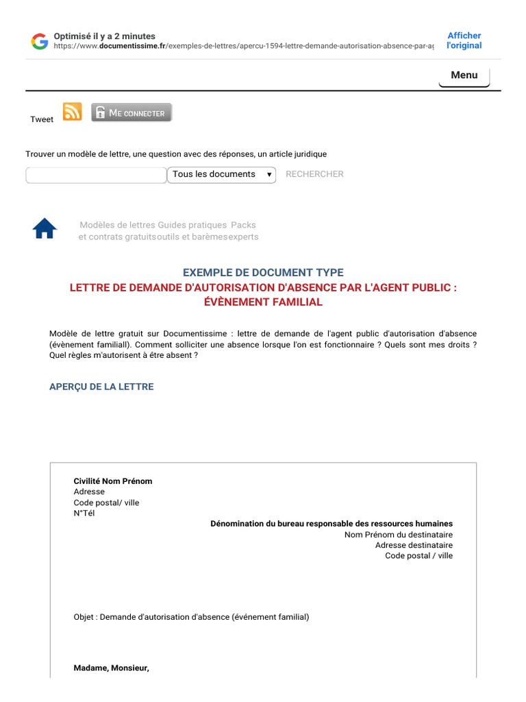 Exemple Gratuit de Lettre Demande Autorisation Absence Par Agent Public