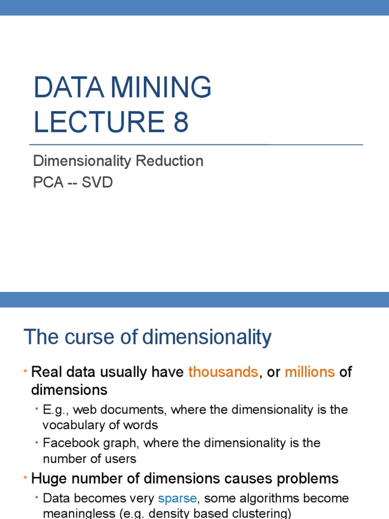Data Mining: Dimensionality Reduction Pca - SVD | PDF | Eigenvalues And ...