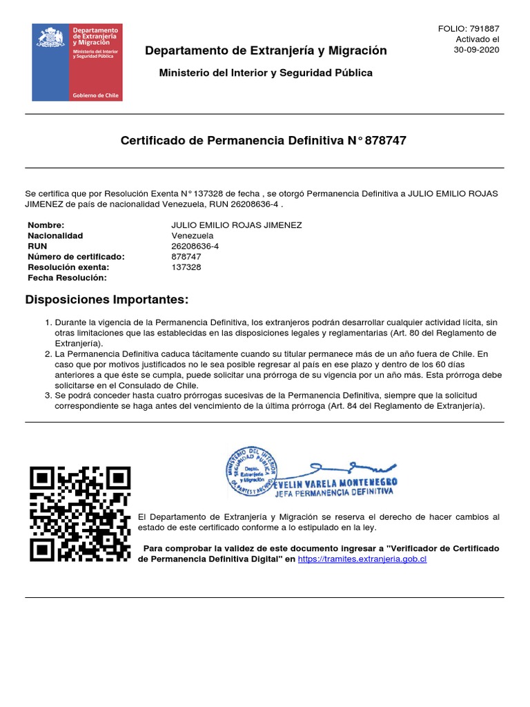Extranjeria Certificado de Permanencia Definitiva 8999884 PDF PDF Instituciones sociales