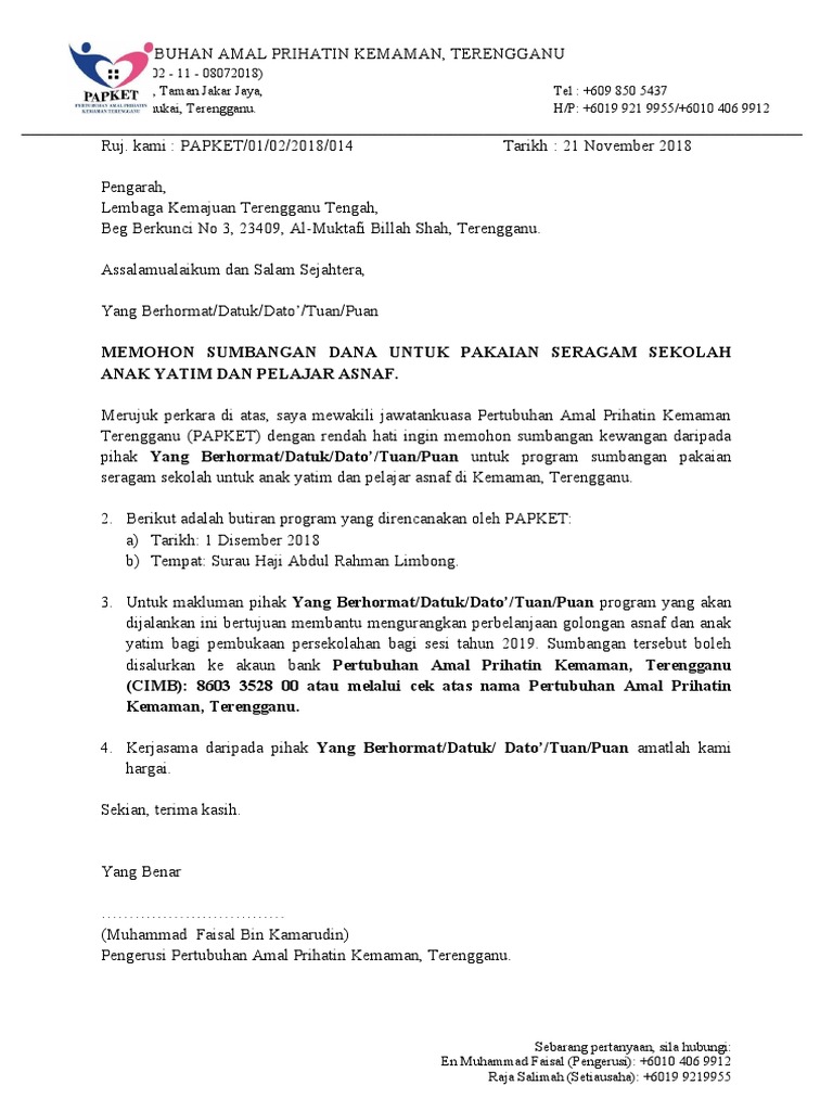 Papket 01 02 2018 014 Surat Mohon Dana Sumbangan Pakaian Seragam Sekolah Pdf