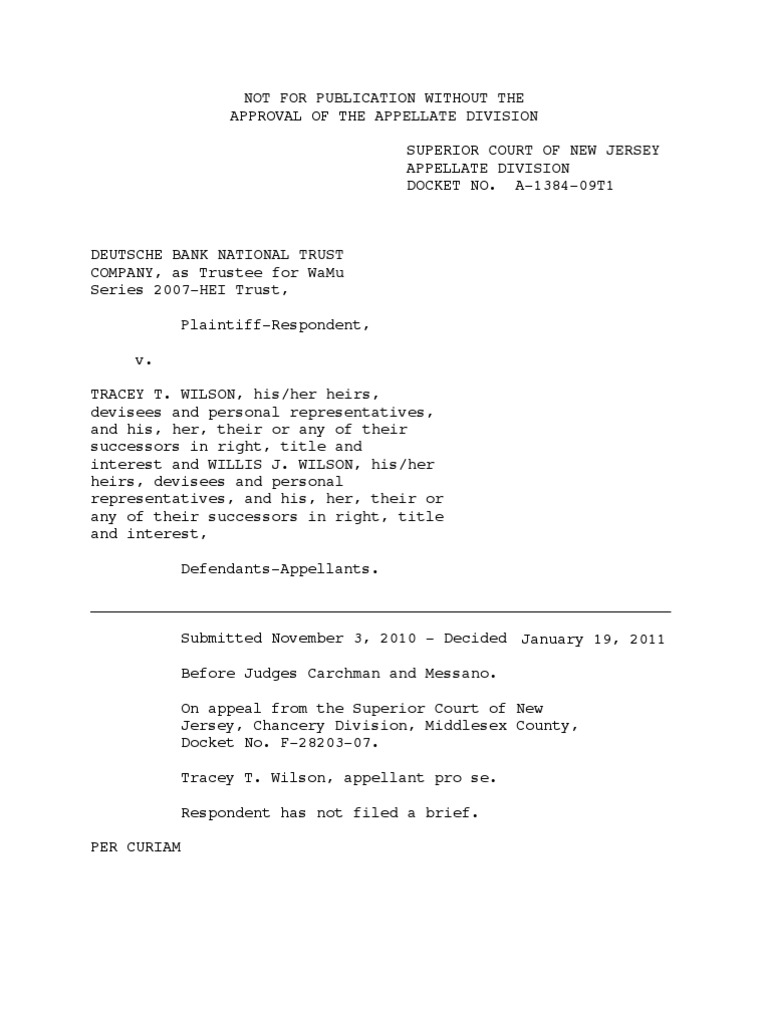 Deutsche Bank National Trust Co. v. Wilson PDF Foreclosure Hearsay