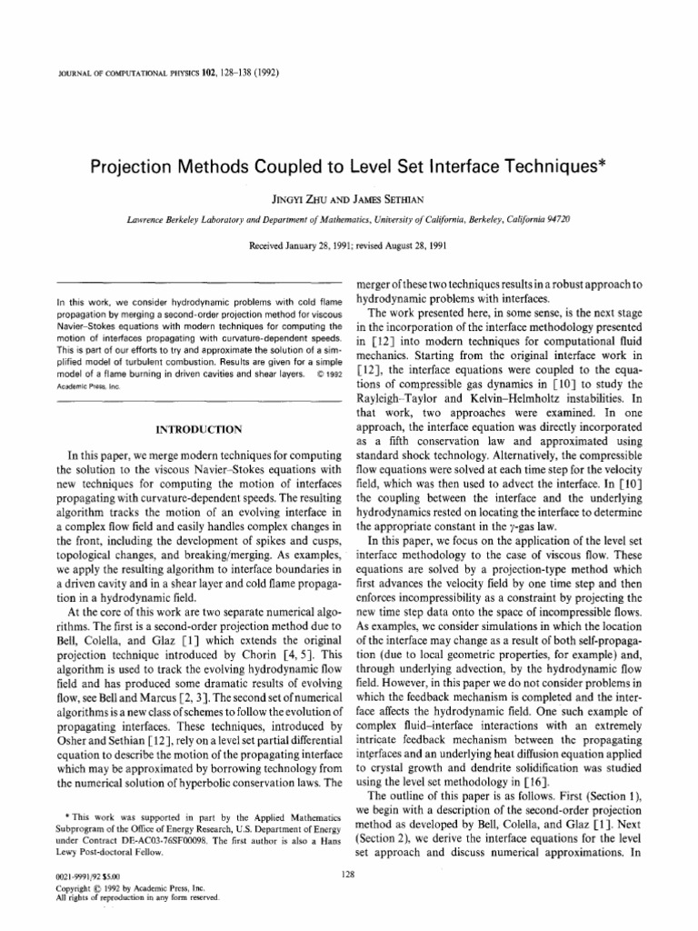 1992 Projection Methods Coupled To Level Set Interface Techniques