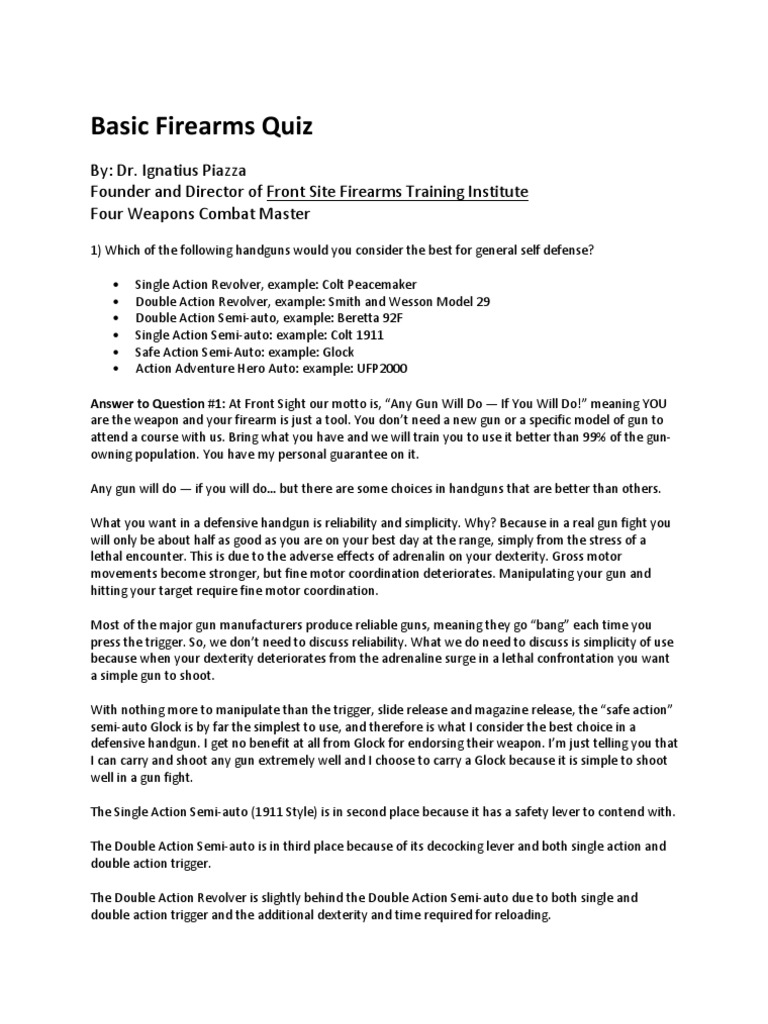 Basic Firearms Quiz PDF Trigger (Firearms) Firearms