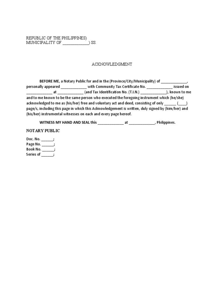 BEFORE ME, A Notary Public For and in The (Province/City/Municipality