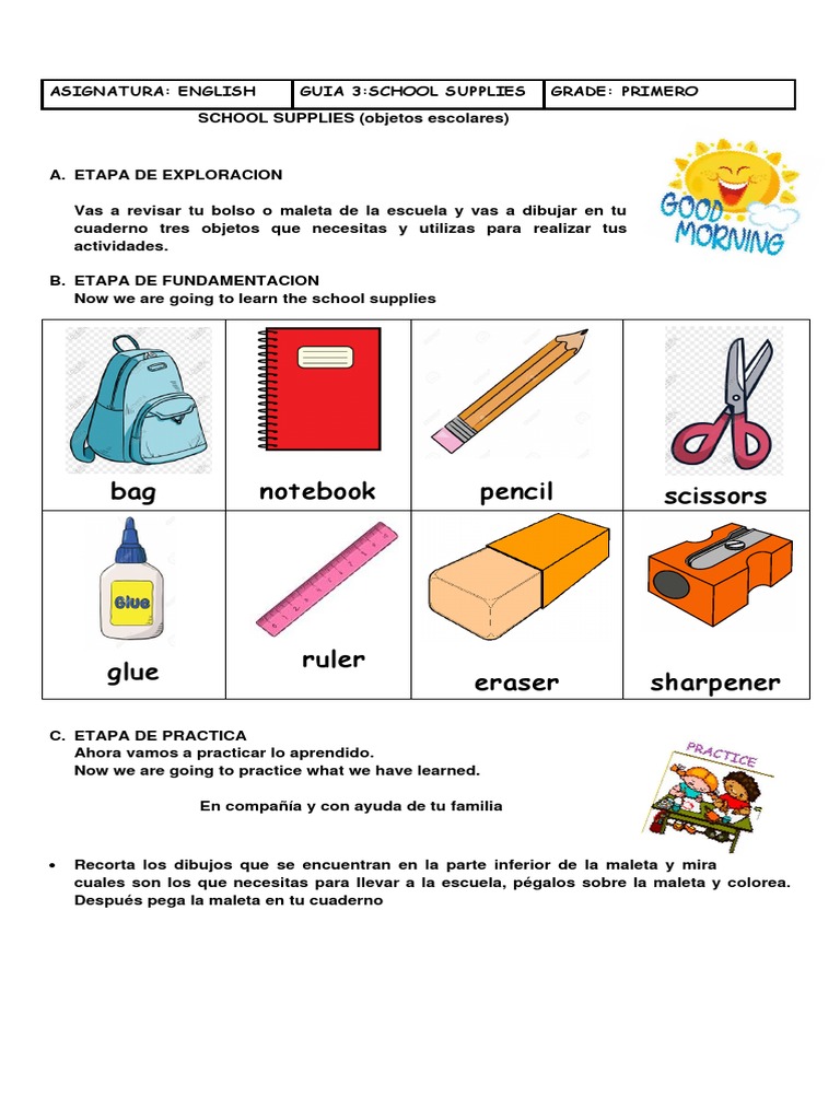 Guía de Útiles Escolares en Inglés | PDF