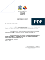 Certification: Republic of The Philippines Province of Cebu City of Mandaue Barangay Centro