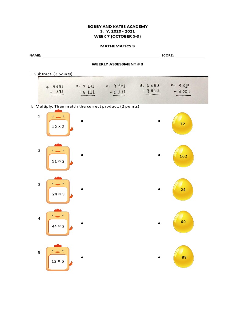 Weekly Math Assessment for Grade 3 | PDF