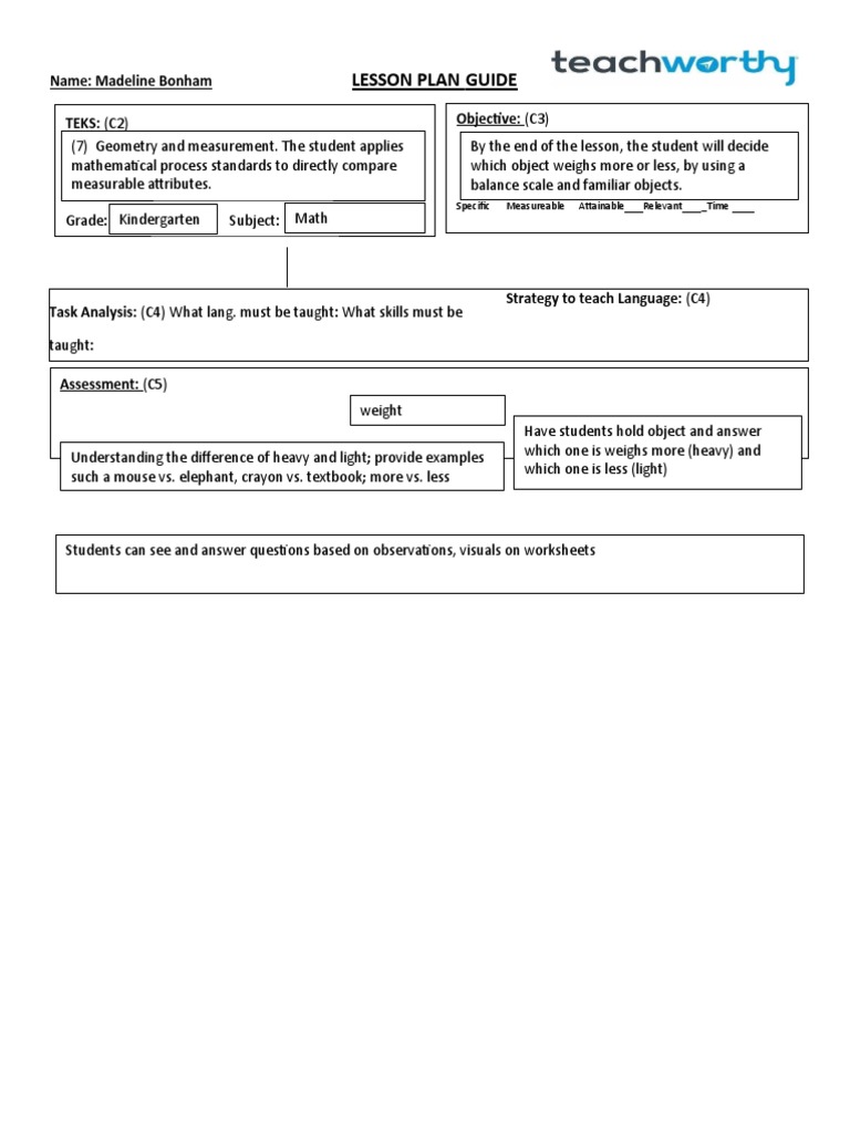 Weighing Objects: Heavy vs. Light Lesson | PDF | Weight | Lesson Plan