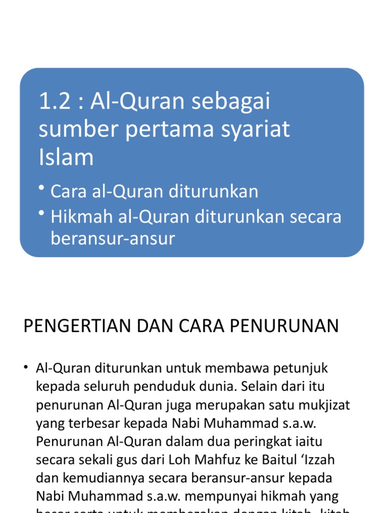 Quran tempoh penurunan al Jadual Peringkat