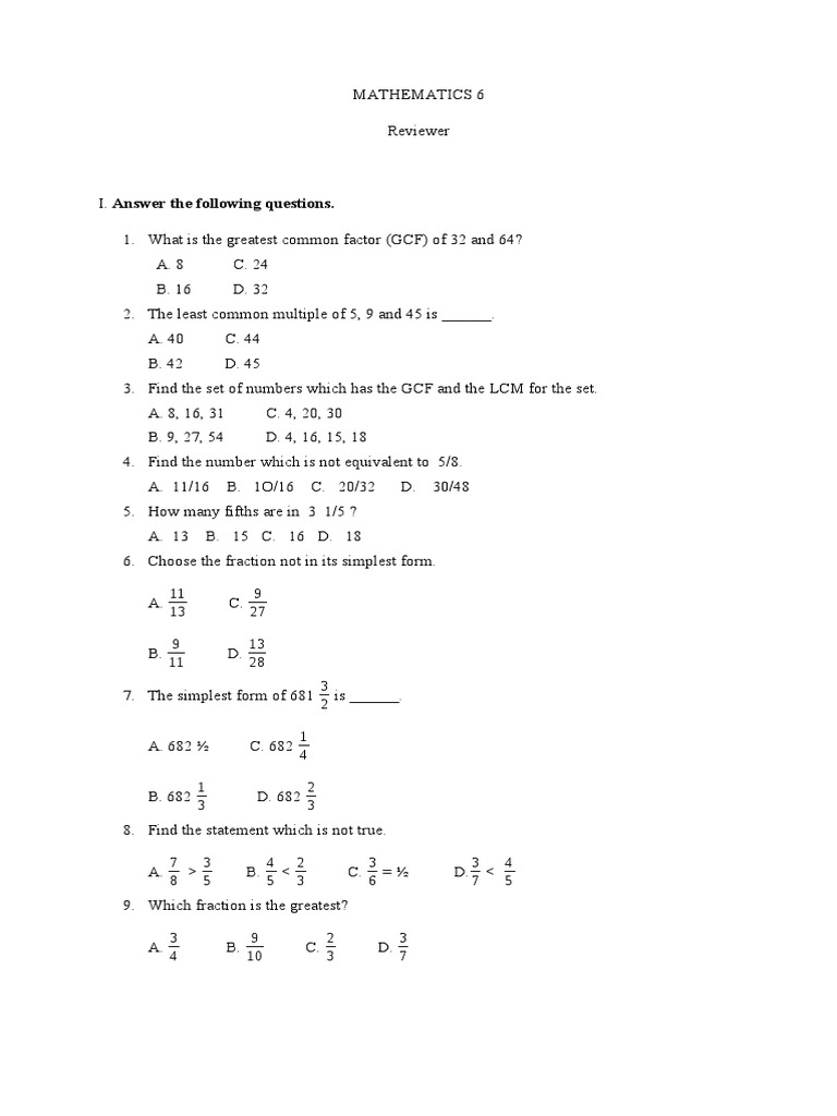 1 - (Math) Reviewer | PDF | Number Theory | Discrete Mathematics