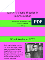 Topic 6 (C) : Basic Theories in Communication: Cognitive Dissonance Theory Leon Festinger (1957)