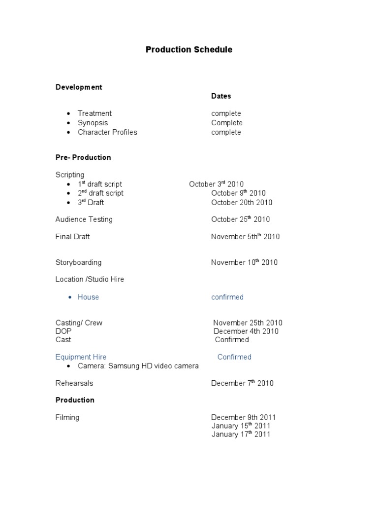 Film Production Schedule Overview | PDF
