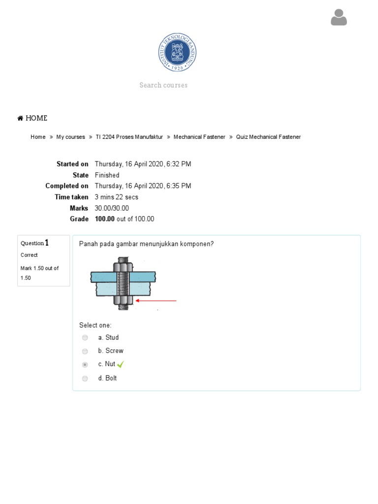 Quiz Mechanical Fastener PDF