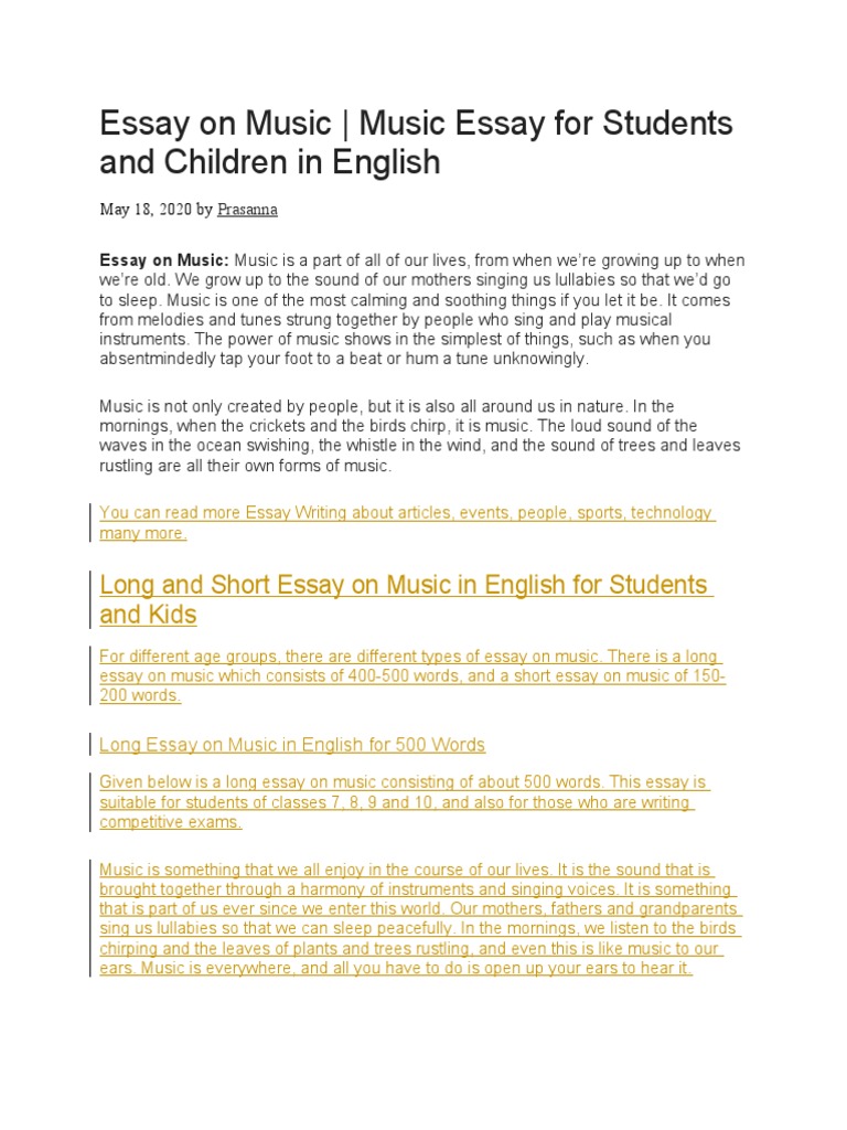 essay on playing musical instrument