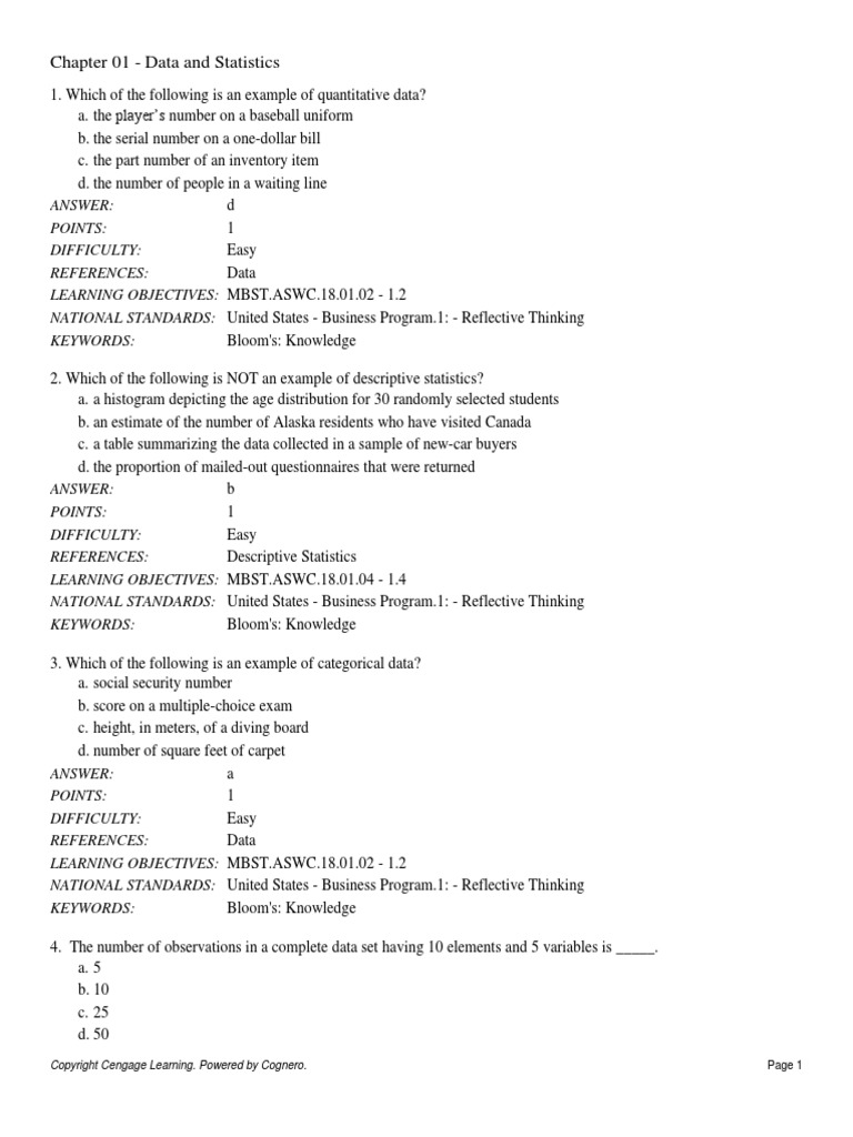 Chapter 1 Data and Statistics Cengage | PDF | Level Of Measurement ...