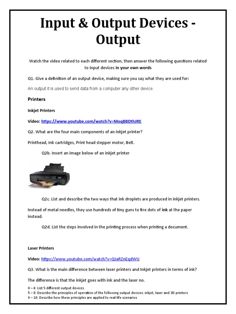 Input & Output Devices - Output: Printers | PDF | Printer (Computing ...