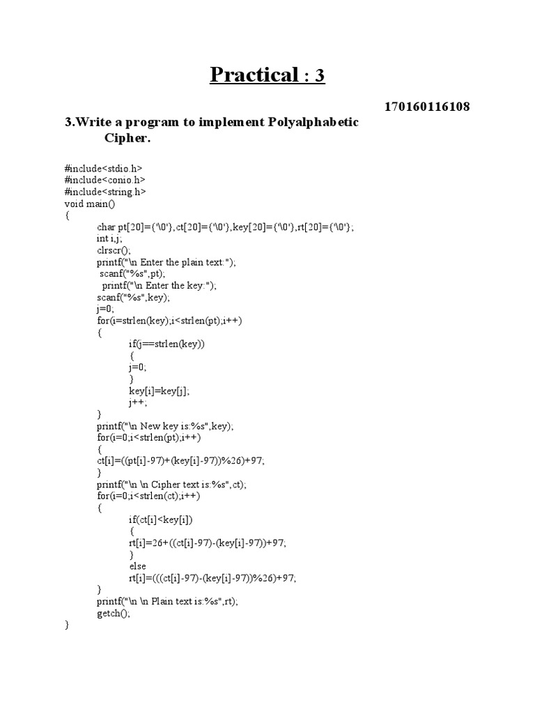 Polyalphabetic Cipher Implementation in C | PDF | Computers ...