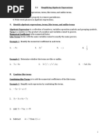 2.1 Simplifying Algebraic Expressions PDF