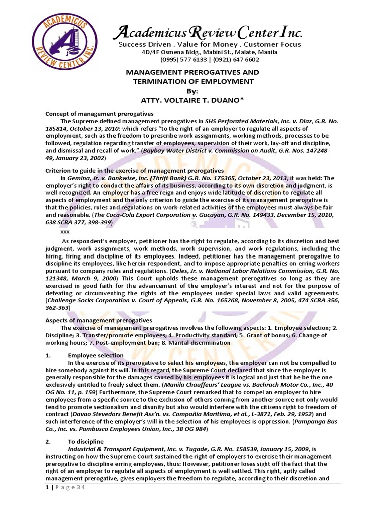 Management Prerogatives in Employment | PDF | Civil Rights Act Of 1964 ...