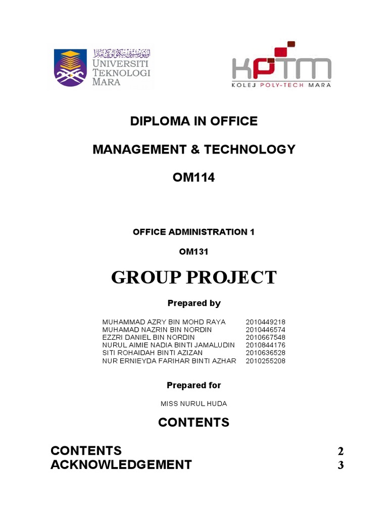 Group Project: Diploma in Office Management & Technology OM114 | PDF ...