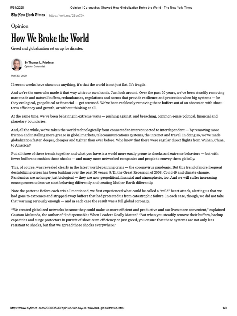 Opinion Coronavirus Showed How Globalization Broke The World The