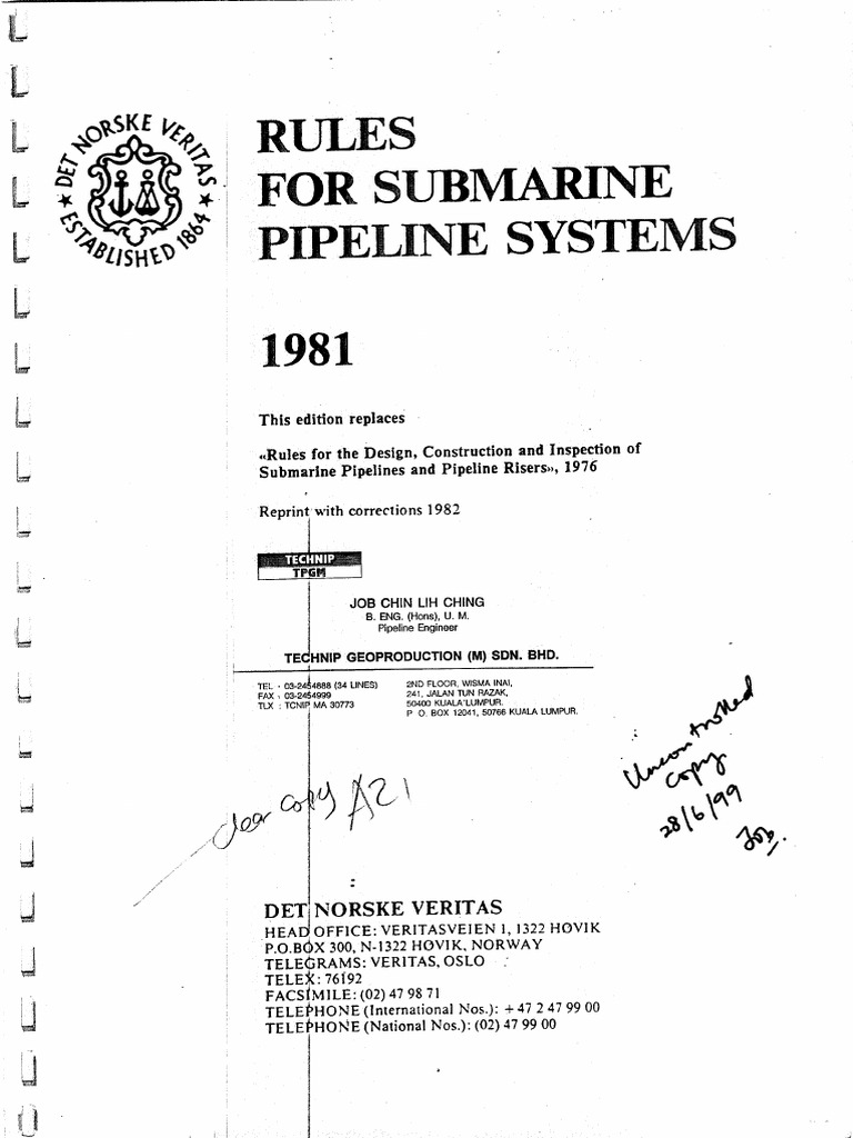 DNV 1981 Rules For Submarine Pipeline Systems 1981 PDF PDF