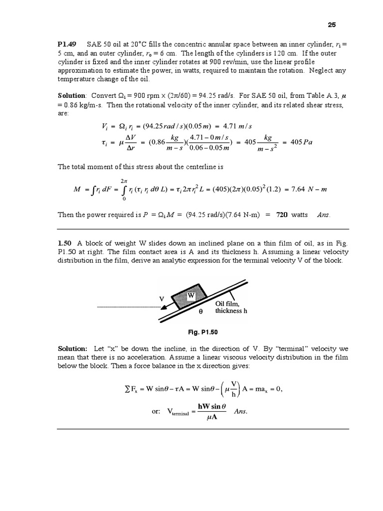 Fluid Mechanics White 7th SOL Part1 Part6 | PDF | Viscosity | Shear Stress