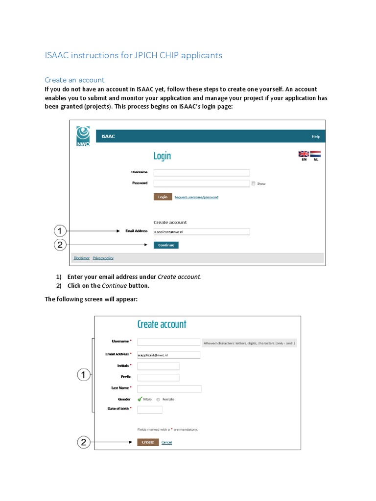 ISAAC Instructions For JPICH CHIP Applicants: Create An Account | PDF ...