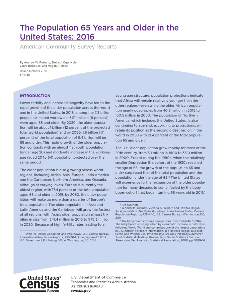 The Population 65 Years and Older in The United States: 2016 | PDF ...