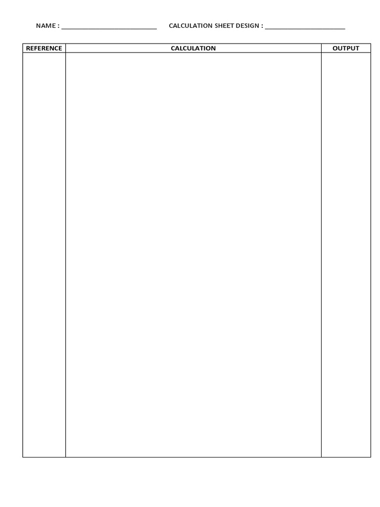 Reference Calculation Output: NAME: - CALCULATION SHEET DESIGN | PDF ...