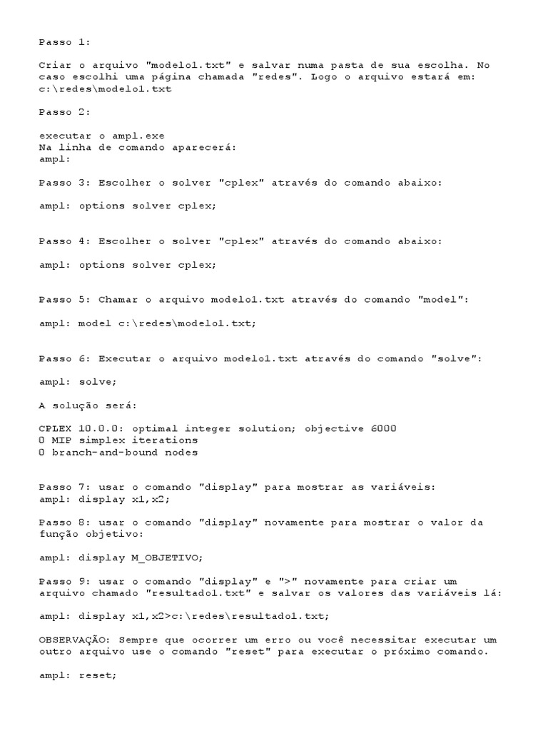 Guia de Uso do AMPL com CPLEX | PDF
