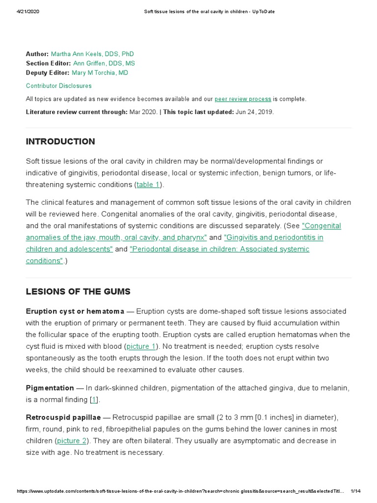 Soft Tissue Lesions of The Oral Cavity in Children UpToDate PDF