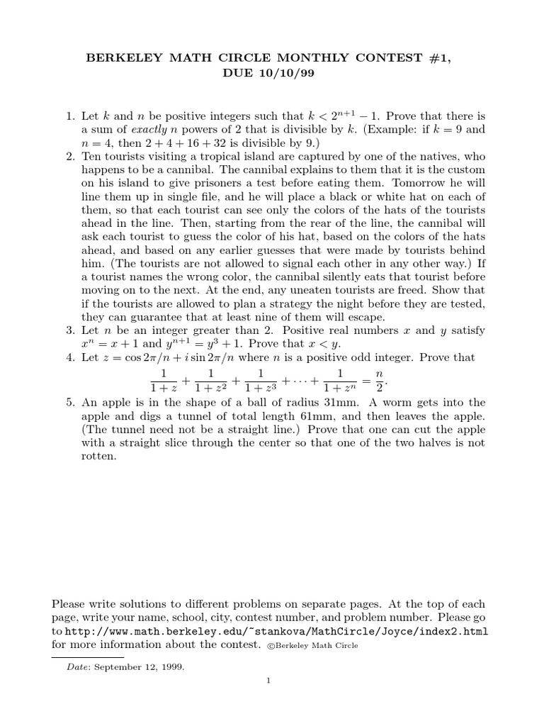 Berkeley Math Circle Contest Solutions | PDF | Triangle | Euclidean ...