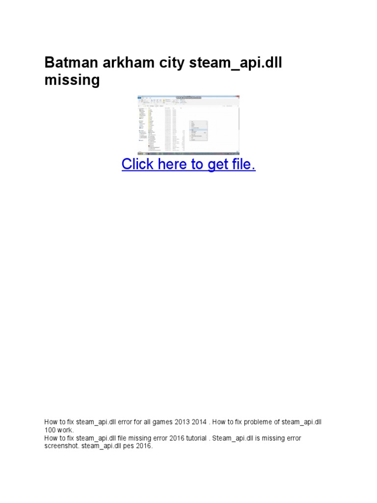Batman Arkham City Steam - Api - DLL Missing | PDF | Ibm Pc.