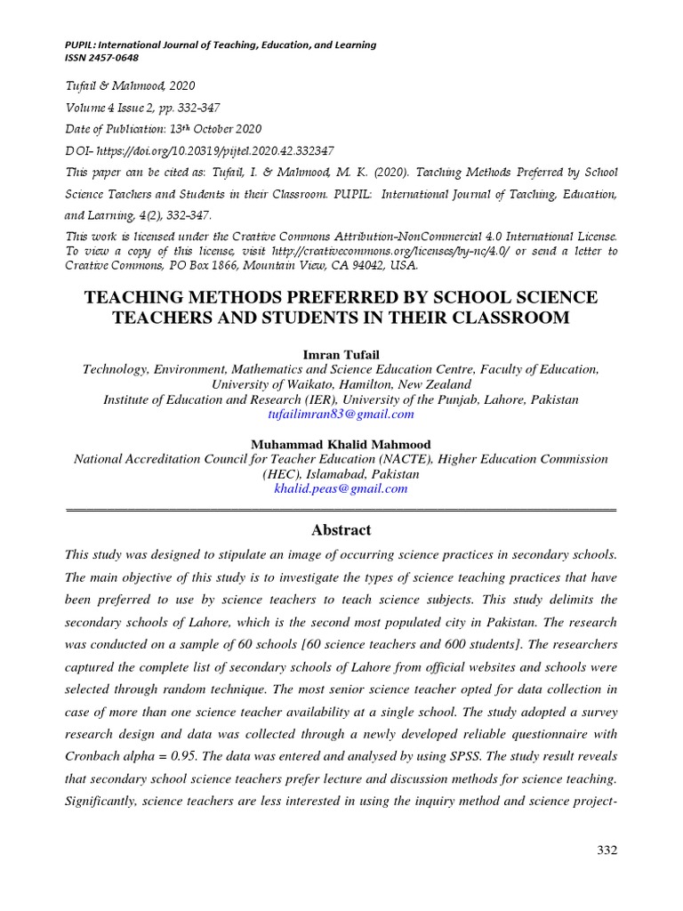 Preferred Science Teaching Methods in Lahore | PDF | Teaching Method ...